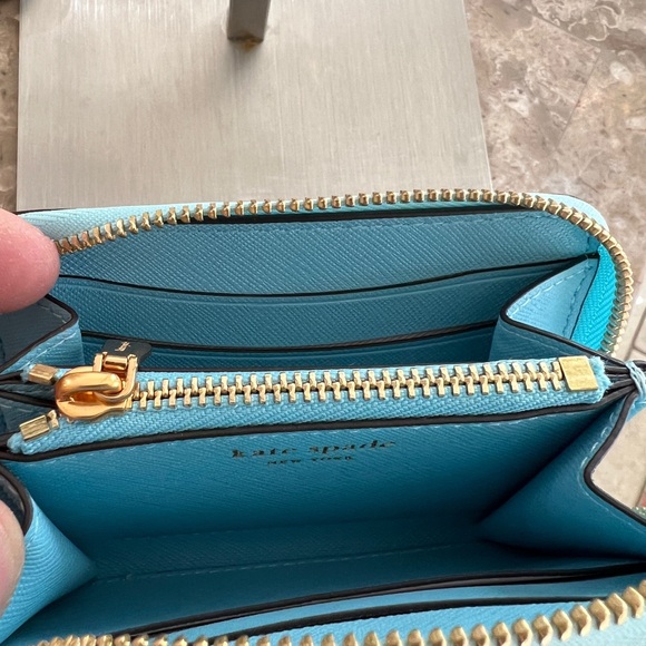 kate spade light aqua zip-around card wallet with gold hardware - Picture 10 of 13